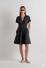 Load image into Gallery viewer, Meimeij Black cotton dress with Belt
