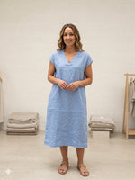 Load image into Gallery viewer, Linen Dress V-Neck One Size
