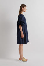 Load image into Gallery viewer, Meimej Dress with ruffle sleeve in midnight blue

