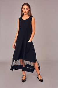 Naya Long Black dress with mess on skirt