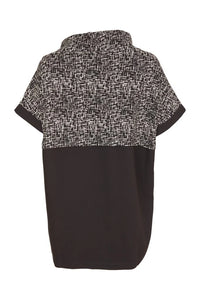 Naya WOOL MIX PRINT TOP WITH ZIP COLLAR - BLACK AND White