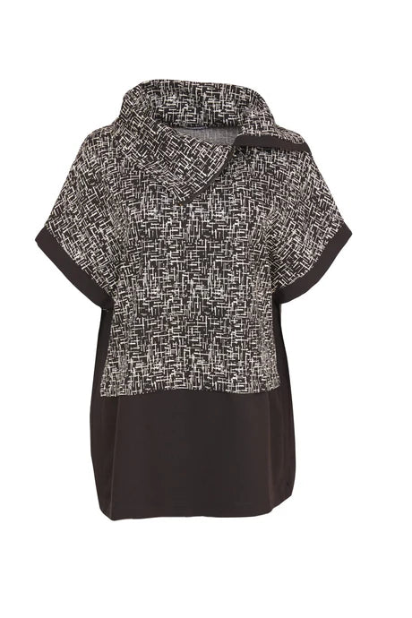 Naya WOOL MIX PRINT TOP WITH ZIP COLLAR - BLACK AND White