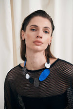 Load image into Gallery viewer, Iskin Sisters ORGANIC REFLECTIONS ROUND NECKLACE - SILVER+BLACK+PEWTER+BLUE
