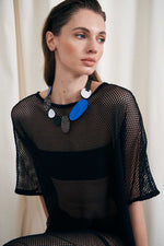 Load image into Gallery viewer, Iskin Sisters ORGANIC REFLECTIONS ROUND NECKLACE - SILVER+BLACK+PEWTER+BLUE
