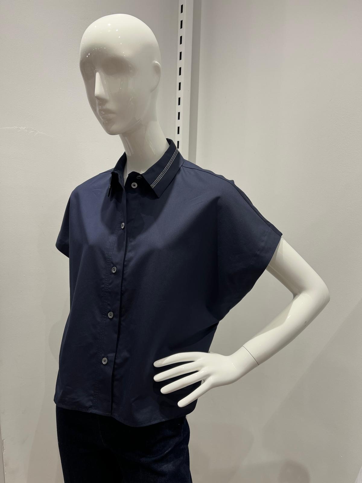 Max Volmary Navy Blue Blouse with Cap Sleeve