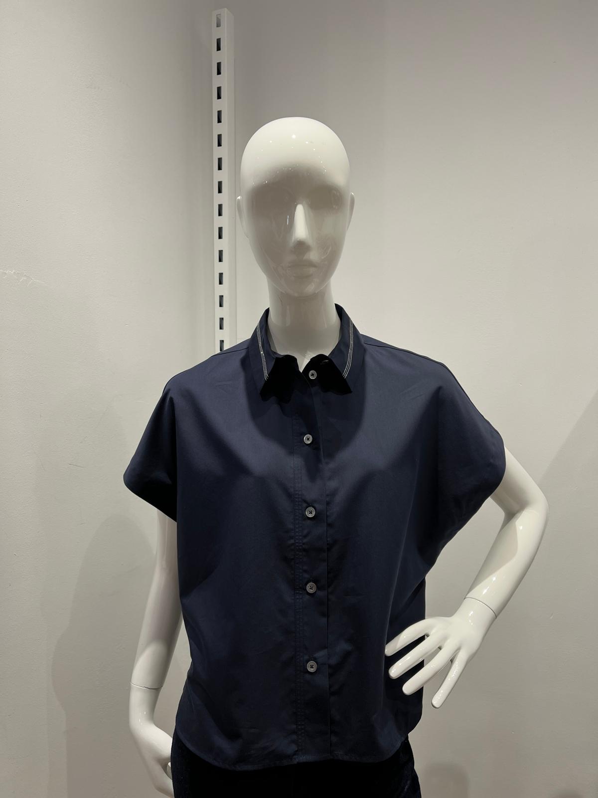 Max Volmary Navy Blue Blouse with Cap Sleeve