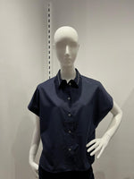 Load image into Gallery viewer, Max Volmary Navy Blue Blouse with Cap Sleeve
