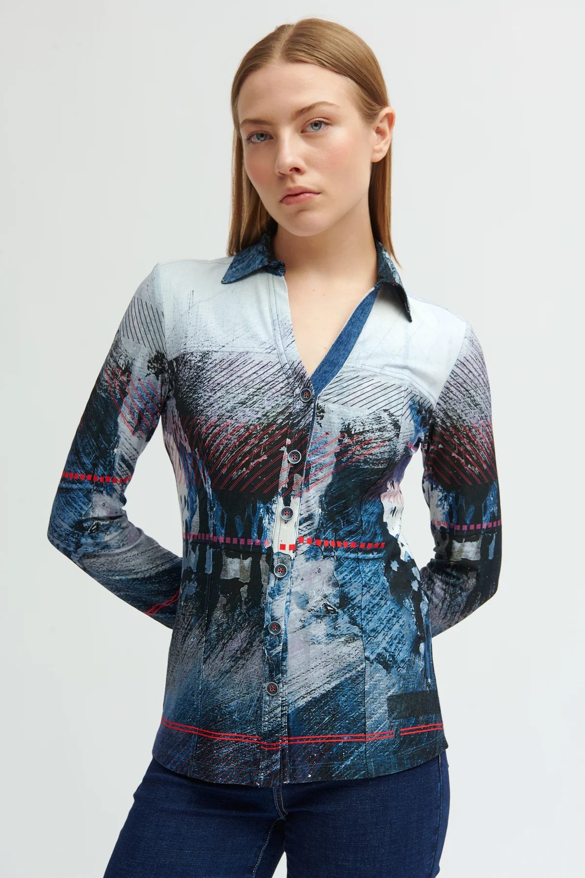 Tinta Printed Blouse in Blue Rebeca