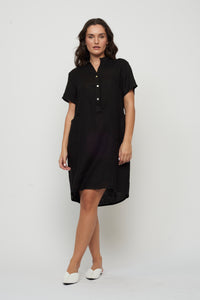 Pistache Linen Shirt Dress Black