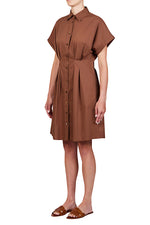 Load image into Gallery viewer, Purottatto Short Pleated Dress in Brown
