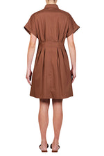 Load image into Gallery viewer, Purottatto Short Pleated Dress in Brown
