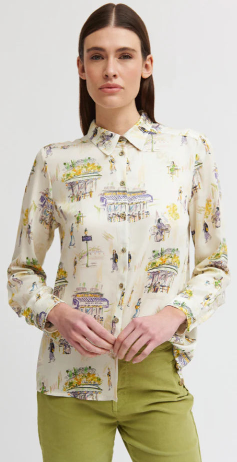 Tinta  - Gema - Parisienne Print Shirt - Cream & Blue