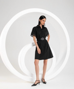 Load image into Gallery viewer, Purotatto Short kimono-style dress with organza details, black
