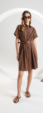 Load image into Gallery viewer, Purottatto Short Pleated Dress in Brown
