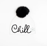Load image into Gallery viewer, Mitchie's  "CHILL" EMBROIDERED BEANIE WITH RHINESTONE SNOWFLAKE &amp; FOX POM
