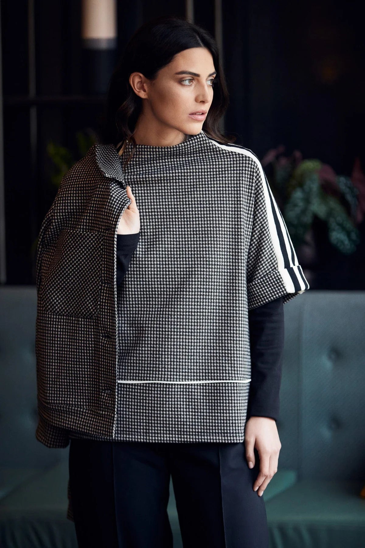 Peruzzi High Neck Top in Houndstooth