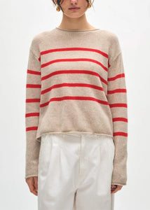 White & warren Striped Featherweight Crewneck