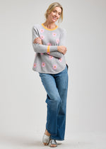 Load image into Gallery viewer, Zaket &amp; Plover Grey Cotton Sweater with Pink Flowers
