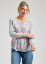 Load image into Gallery viewer, Zaket &amp; Plover Grey Cotton Sweater with Pink Flowers
