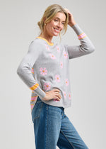Load image into Gallery viewer, Zaket &amp; Plover Grey Cotton Sweater with Pink Flowers
