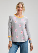 Load image into Gallery viewer, Zaket &amp; Plover Grey Cotton Sweater with Pink Flowers

