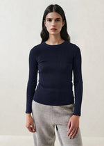 Load image into Gallery viewer, Patrick Assaraf Pima Cotton Stretch Ribbed Long Sleeve Crew Neck T-Shirt
