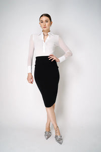 D. EXTERIOR KNIT LONG PENCIL SKIRT IN BLACK