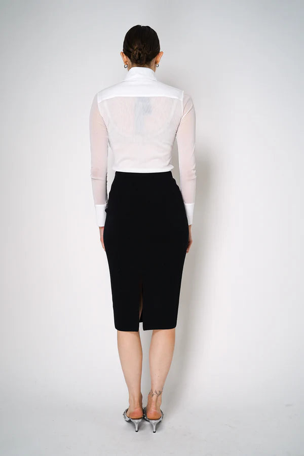 D. EXTERIOR KNIT LONG PENCIL SKIRT IN BLACK