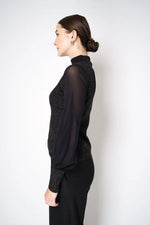 Load image into Gallery viewer, D. EXTERIOR RIBBED KNIT TOP WITH TULLE SLEEVES IN BLACK
