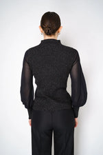 Load image into Gallery viewer, D. EXTERIOR RIBBED KNIT TOP WITH TULLE SLEEVES IN BLACK
