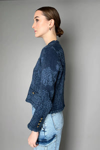 D. Exterior  Knit Jacket  With Fringes In Denim  Blue