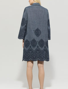 LUISA CERANO DENIM DRESS WITH EMBROIDERED PATTERN