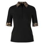 Load image into Gallery viewer, Marc Cain Polo Shirt with animal print trim
