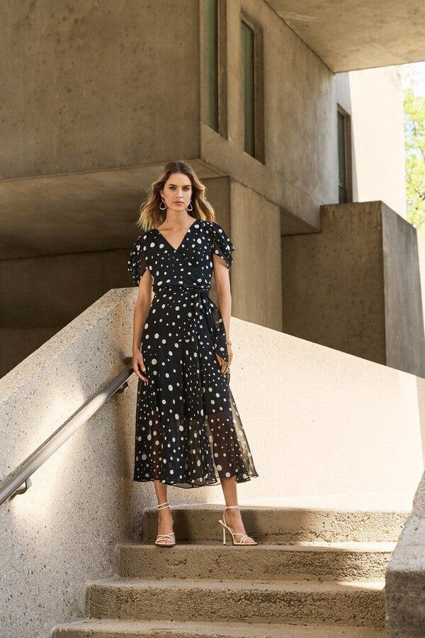 Joseph Ribkoff V-Neck Polka Dot Wrap Dress