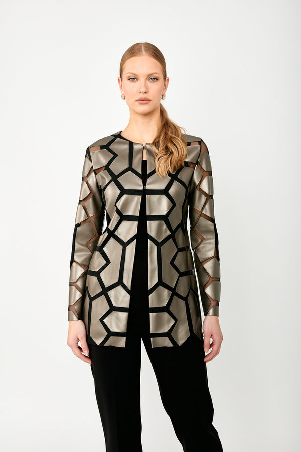 Joseph Ribkoff Geometric Pattern Dual Fabric Jacket