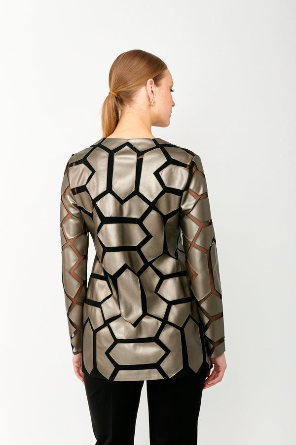 Joseph Ribkoff Geometric Pattern Dual Fabric Jacket