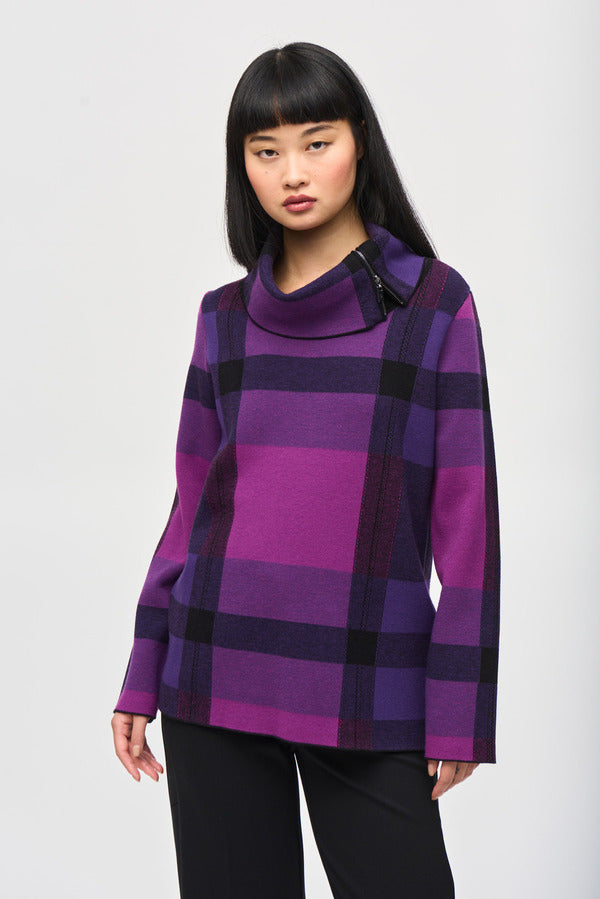 Joseph Ribkoff Casual Tartan Cowl Neck Top