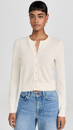 Load image into Gallery viewer, White &amp; Warrren Cashmere Cardigan with embellished buttons
