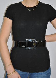 Suzi Roher Patent Leather Belt with Clear Clasp