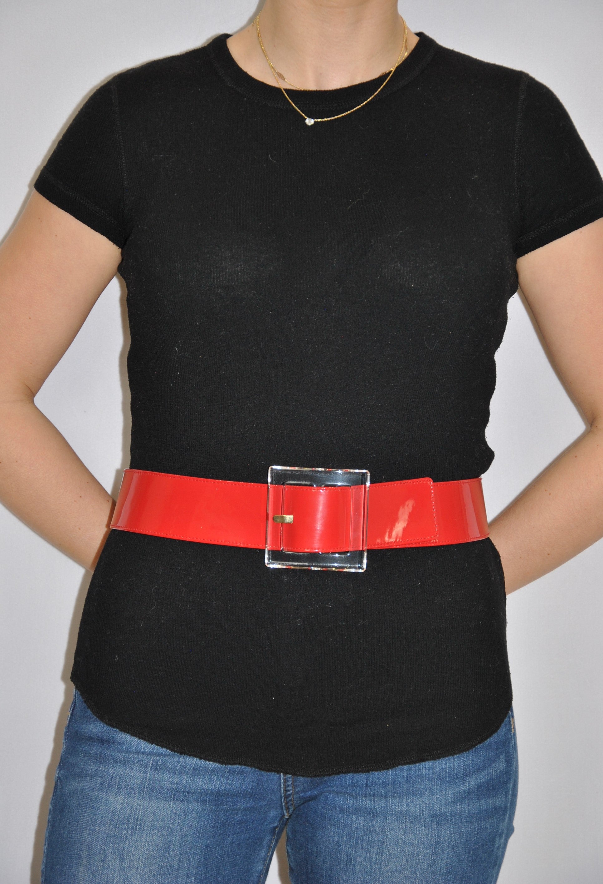 Suzi Roher Patent Leather Belt with Clear Clasp