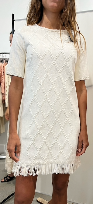 D-Exterior Cotton Dress with fringes